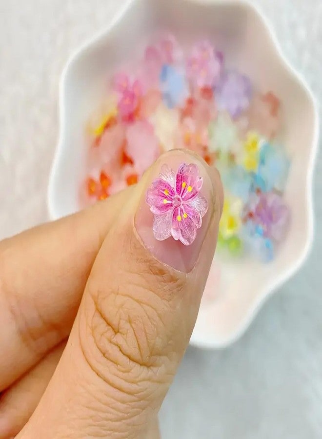 DANNEASY 100pcs Flower Nail Art Charms 3D Cute Flowers Nail Rhinestones Colorful Floral Nail Gems Diamond Spring Summer Tiny Flowers Nail Jewelry for DIY Nail Art Design Supplies - Image 2